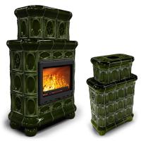 КимрПечь Изразцовый камин Медальон центральный двухъярусный Хвоя (топка: Ладья-700) (топка: Ладья-700)