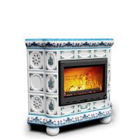 КимрПечь Изразцовый камин Медальон угловой Незабудки (топка: Ладья-700)