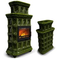 КимрПечь Печь дровяная с изразцами Истра центральный двухъярусный Хвоя (комплектация: Ладья-600)