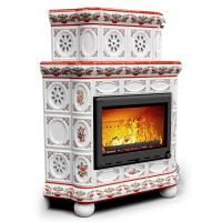 КимрПечь Изразцовый камин Медальон угловой двухъярусный Рябина (топка: Ладья-600)