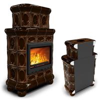 КимрПечь Изразцовый камин Медальон пристенный двухъярусный Каштан (топка: Ладья-700) (топка: Ладья-700)