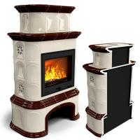 КимрПечь Прованс с дровником пристенный двухъярусный Шоколад (топка: Ладья-700)