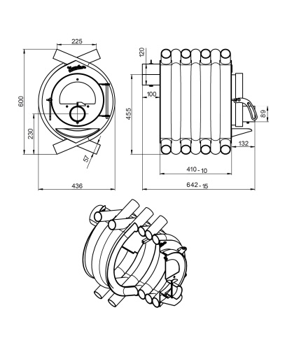 Печь отопительная Везувий АОГТ 00 до 100 м³ Стекло