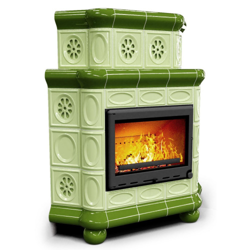 КимрПечь Изразцовый камин Медальон угловой двухъярусный Олива (топка: Ладья-700)