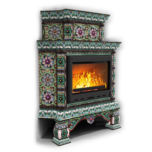 КимрПечь Изразцовая печь Кострома угловой двухъярусный Апрель (топка: Ладья-600)