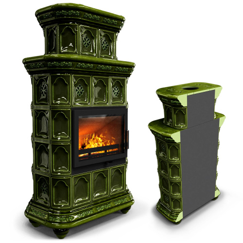 КимрПечь Керамическая печь Истра пристенный двухъярусный Хвоя (комплектация: Ладья-700)