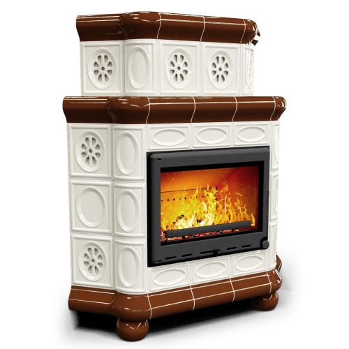 КимрПечь Изразцовый камин Медальон угловой двухъярусный Шоколад (топка: Ладья-700)