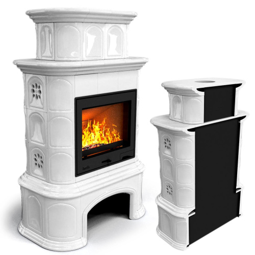 КимрПечь Прованс с дровником пристенный двухъярусный Белый (топка: Ладья-600)