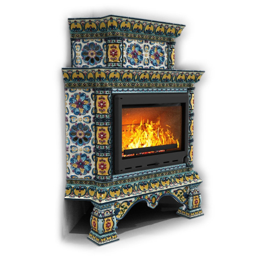 КимрПечь Изразцовая печь Кострома угловой двухъярусный Март (топка: Ладья-600)