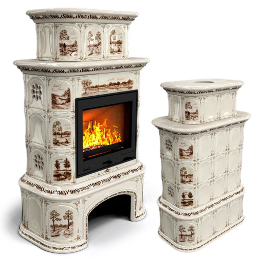 КимрПечь Прованс с дровником центральный двухъярусный Деревня (топка: Ладья-600)