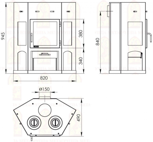 Печь-камин Мета-Бел Енисей 11 с плитой